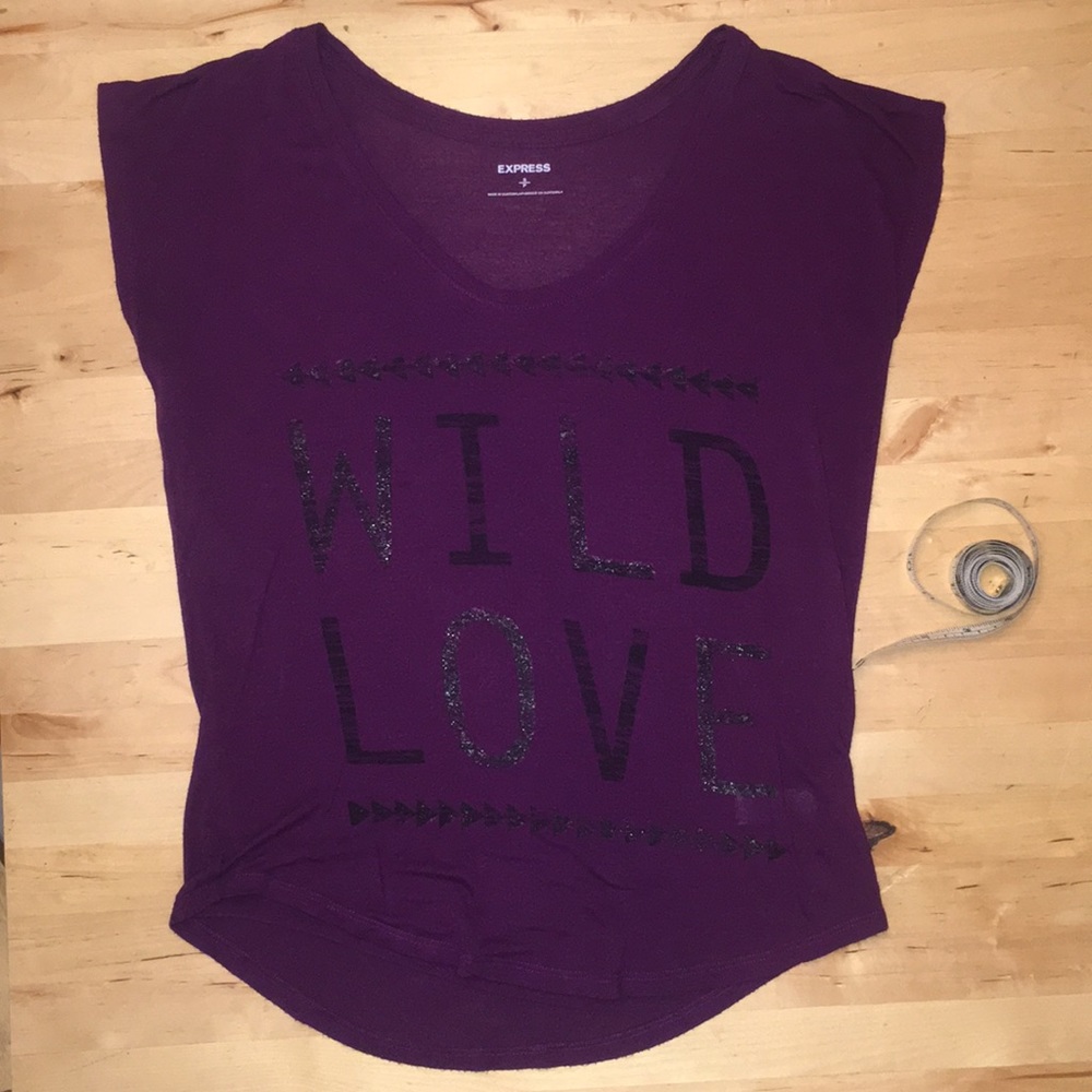 Express Eggplant Purple “Wild Love” Graphic Tee sz Small 100% Micro Modal